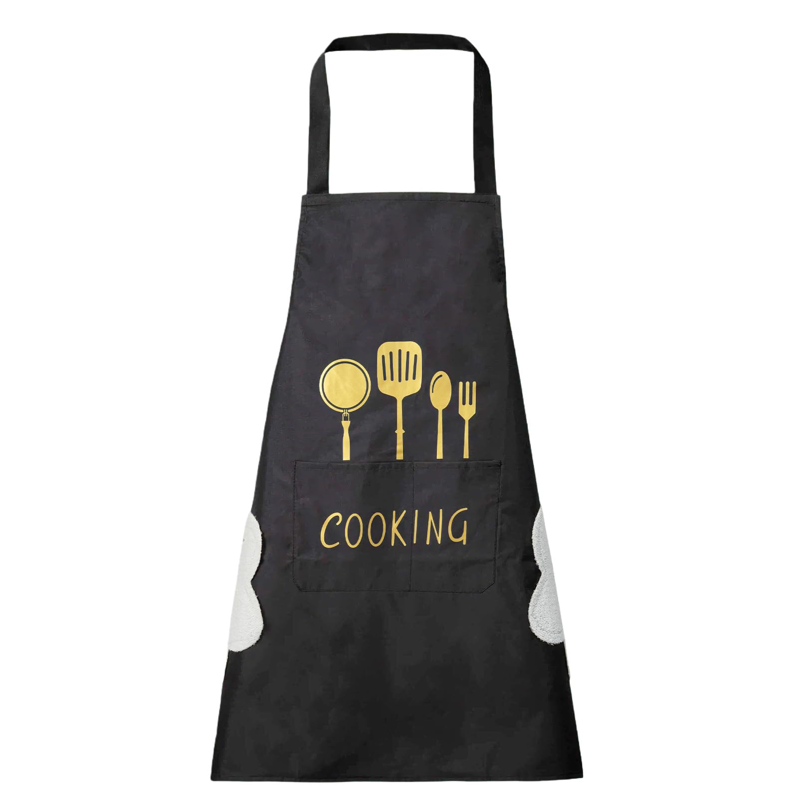 Dillman Unisex Black Women Kitchen Apron With Hand Wipe Pockets£¬Big Pocket,Hand-Wiping, Waterproof For Cooking Baking, Large