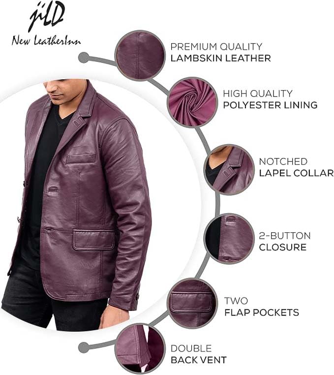 Image of Jild Lambskin Leather Jacket Men Casual Coat - Notched Collar Classic Bond's Style Ultimate Leather Blazer for Men