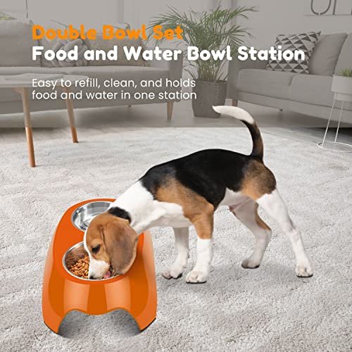 Flexzion Elevated Dog Bowl - Raised Dog Bowls For Medium Dogs Removable Stainless Steel Dog Food And Water Bowl - Non-Skid Dog Food Bowls For Medium To Large Dog Bowl Stand, Orange #TOP1