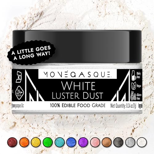 Image of MONEGASQUE White Edible Glitter for Drinks & Cakes, Luster Dust, 7g | Sparkle Powder, for Cocktails, Cupcakes & Desserts, Cocktail Garnish, Food-Grade, Vegan, for Pastry Chefs & Home Bakers