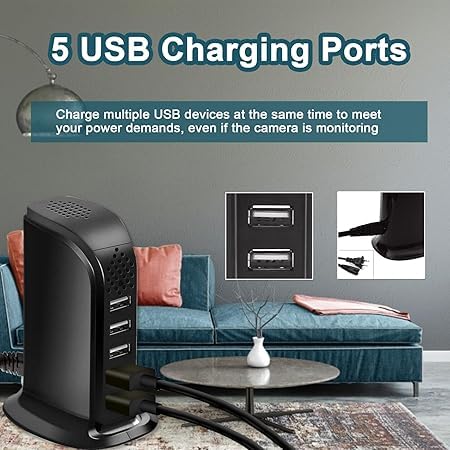 Image of 1080P Hidden Camera with USB Charger, 5 Port Charging Hub, Motion Detection, Live Remote Streaming, Home /Office Hidden Camera Black