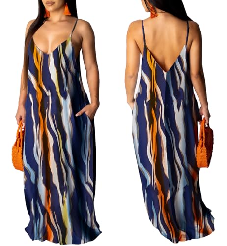 Image of Summer Maxi Dress for Women 2026 Plus Size Sundresses Casual Sexy Floral Sleeveless Beach Long Dress with Pockets