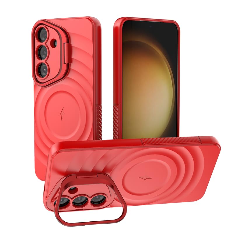 Image of LuxuryKase Shockproof Case for Samsung Galaxy S25 | Ripple Pattern | Camera Protection | Inner Velvet Fabric Lining | Protective Cover with Enhanced Grip & Wireless Charging Support - Red