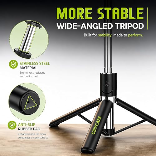 Image of CIRYCASE Selfie Stick Tripod, 67 inch /170CM Reinforced Tripod for Mobile Phone, Multi-Functional Bluetooth Long Selfie Stick for Travel, Vlogging, Compatible with iPhone and All Smartphones
