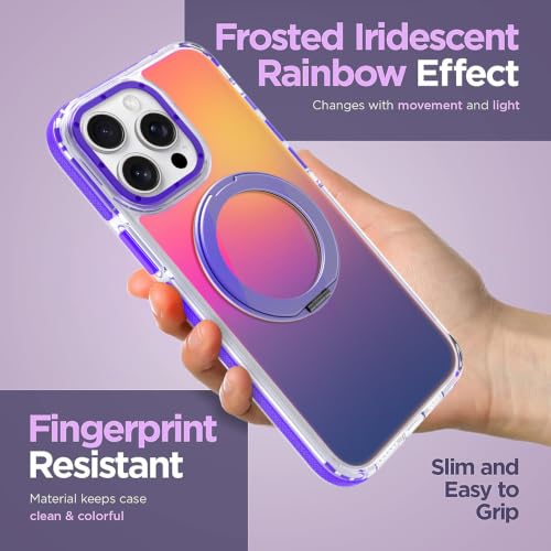 Image of Magnetic for iPhone 14 Pro Max Case with 360 Stand [Compatible with Magsafe] [Fluorescent Design] [1 Screen Protector] Slim Translucent Matte Case for iPhone 14 Pro Max 6.7 inch, Purple