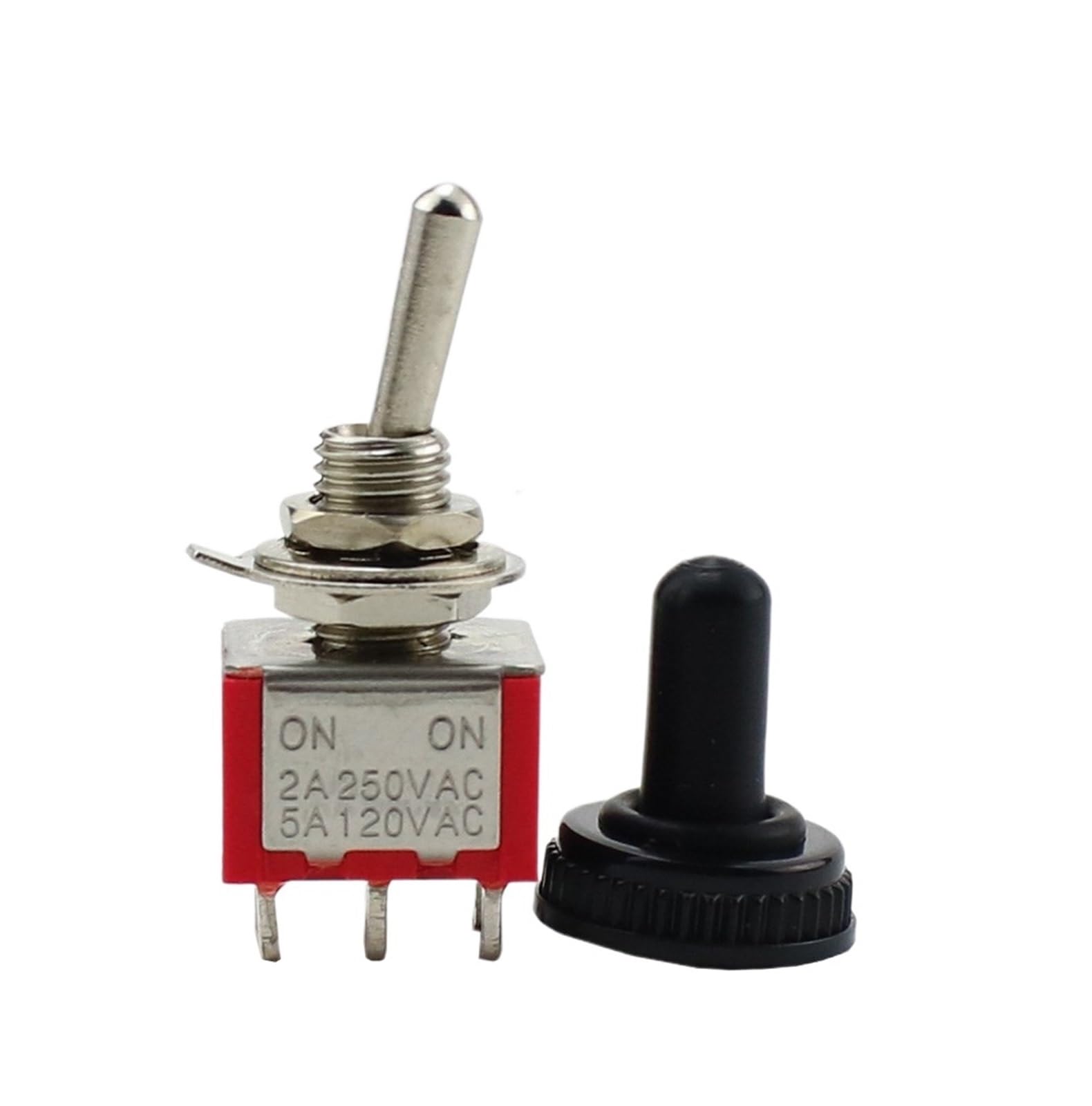 ZDVHOMCB 5pcs MTS-202 203 Red Toggle Switch 5A 125VAC on on SPDT 6mm Switch DPDT on Off on Waterproof Cap(MST-203 with Cap)