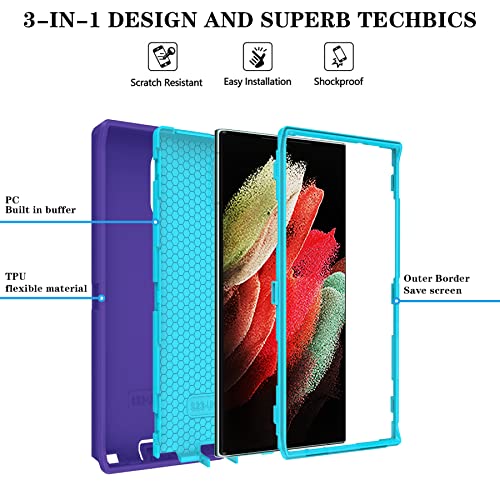 ONOLA for Samsung Galaxy S22 Ultra Case with HD Screen Protector, for Samsung S22 Ultra Phone Case, [3 in 1] Heavy Duty Phone Case for Galaxy S22 Ultra 6.8\",PurpleSkyblue - Thumbnail 6