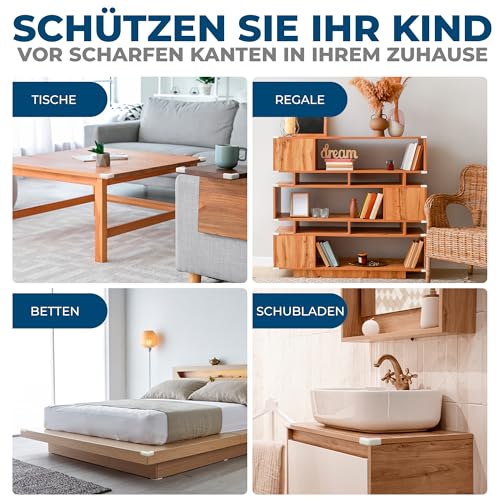 Hoffenbach 12x Eckenschutz Kantenschutz Baby – Selbstklebender Tischkantenschutz – Stoßschutz für Babys & Kinder – Weicher Schaumstoff Eckschutz für Tisch, Möbel & Ecken – Corner Protector – Weiß 5
