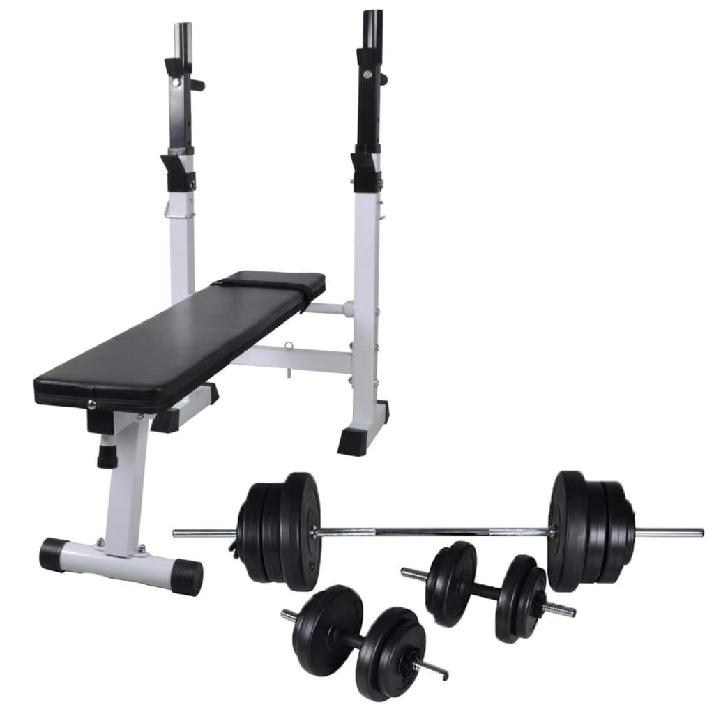 Festnight- Hantelbank mit Ablage, Langhantel und Kurzhantel-Set 60,5 kg | Stahl Fitnessbank | Trainingsbank Max. Belastung 100 kg