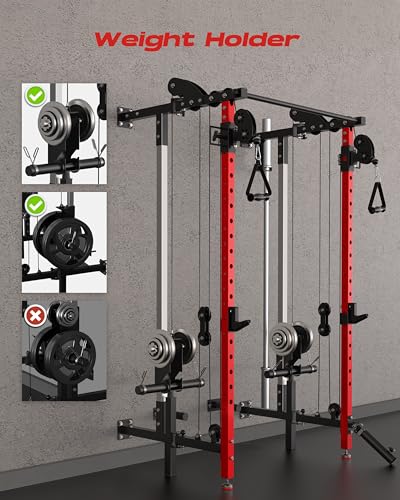 Folding Power Rack, Wall Mounted Squat Rack with Dual Independent Pulley System, Multi-Function Power Cage with 5 Adjustable Function Modes, Power Rack Trainer for Space Saving Home Gym - Image 2