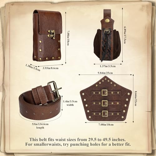Image of Renaissance Belt Pouch Medieval Viking Leather Bracers Set for LARP