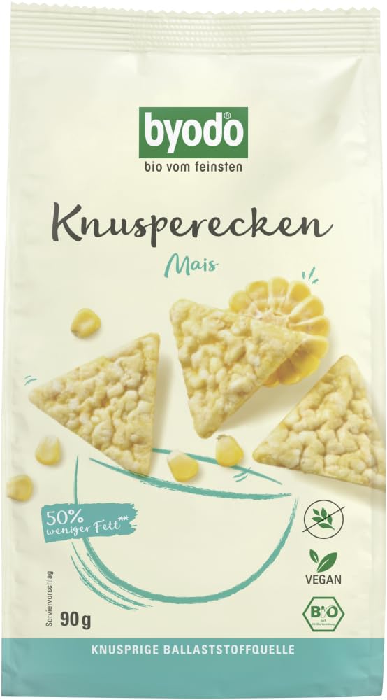 Byodo Knusperecken Mais 90g, 12er Pack - Glutenfreier Bio Snack, Knusprige Mais-Ecken, Ideal für Zwischendurch, Vegan, Ohne Konservierungsstoffe