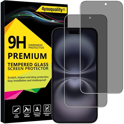 4youquality Privacy Screen Protector for iPhone 16 Plus (6.7-Inch) Anti Spy Tempered Glass Film 2-Pack [LifetimeSupport][Anti-Spy][Impact-Resistant][Anti-Scratch]