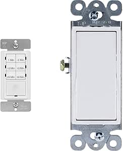 ENERLITES Countdown Timer Switch for Bathroom Fans and Household Lights, HET06A-R-W, White & GE ...