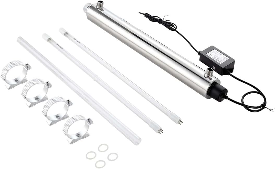 VEVOR 25 W Purificador de Agua Ultravioleta, 6 GPM, Filtro Purificador de Agua Ultravioleta Versátil para Toda la Casa con Carcasa de Acero Inoxidable, Funda de Cuarzo Apto para Ducha, Bebida