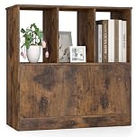 COSTWAY 3-Cube Bookcase with Doors, Modern Bookshelf Open Storage Organizer Unit, Freestanding Cupboard Book Shelf for Home Office, Study and Living Room (Rustic Brown)
