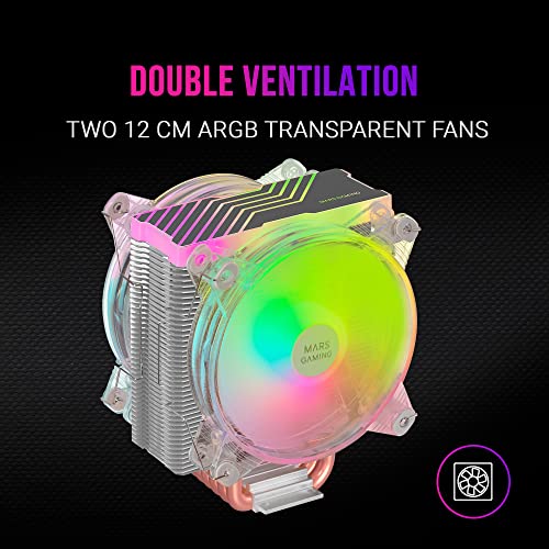 MCPU66, Dissipatore CPU Triplo ARGB. 6 Heatpipes HCT, TDP 220W, 2x Ventole 120mm, Trasparenti - Sistema di raffreddamento - Immagine 4