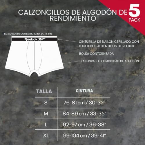 Pack de 5 Reebok Jay Trunks Hombre bóxers clásicos de algodón elástico 6