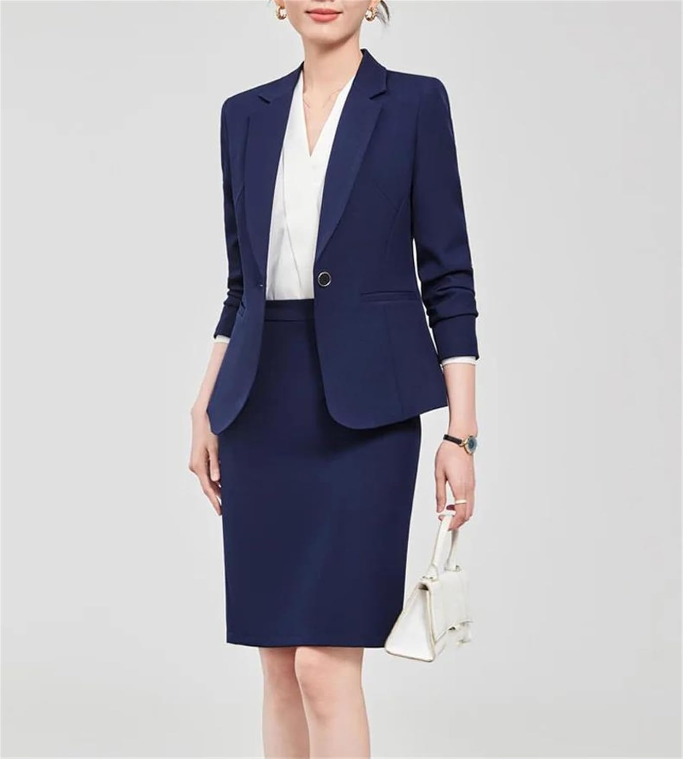 Women’S Professional Slim Two Piece Suit Jacket Skirt Elegant Long Sleeve Blazer and Pencil Skirt