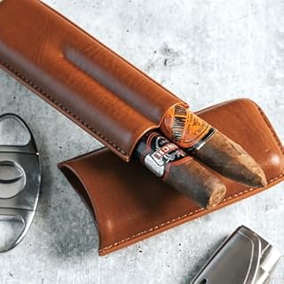 Two Cigar Travel Vegan Leather Case in Chestnut Brown