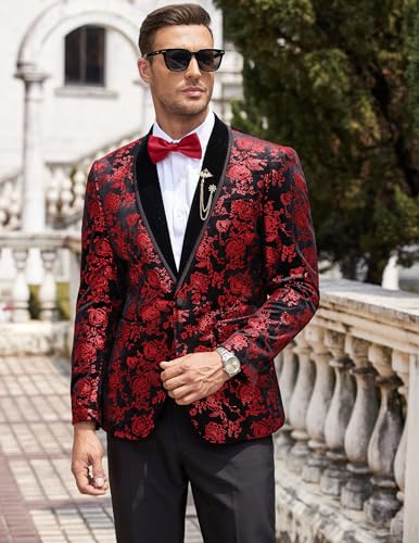 COOFANDY Men's Velvet Tuxedo Floral Blazer Jacket One Button Shawl Lapel Suit Jacket for Dinner Prom Party Wedding4