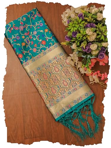 Image of DEVANGI Women's Woven Banarasi Silk Dupatta /Chunni For Women, Floral Print 1 Meter Wide and 2.3 Meter Length Printed Designer Dupatta /Chunni For Girls