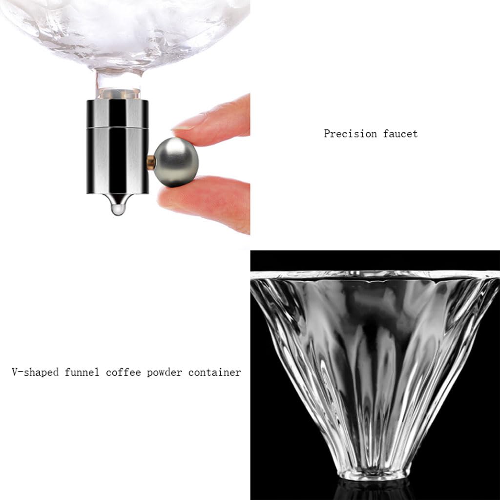 ASSICON Cafetera de aluminio con flujo de agua ajustable, cafetera helada en acero inoxidable y vidrio de borosilicato alto