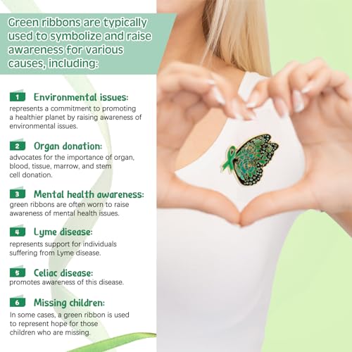 Image of Unittype Green Ribbon Butterfly Pins Mental Health Awareness Items Suicide Prevention Butterfly Lapel Pin Gifts for Mental Health Awareness Month Charity Public Social Events