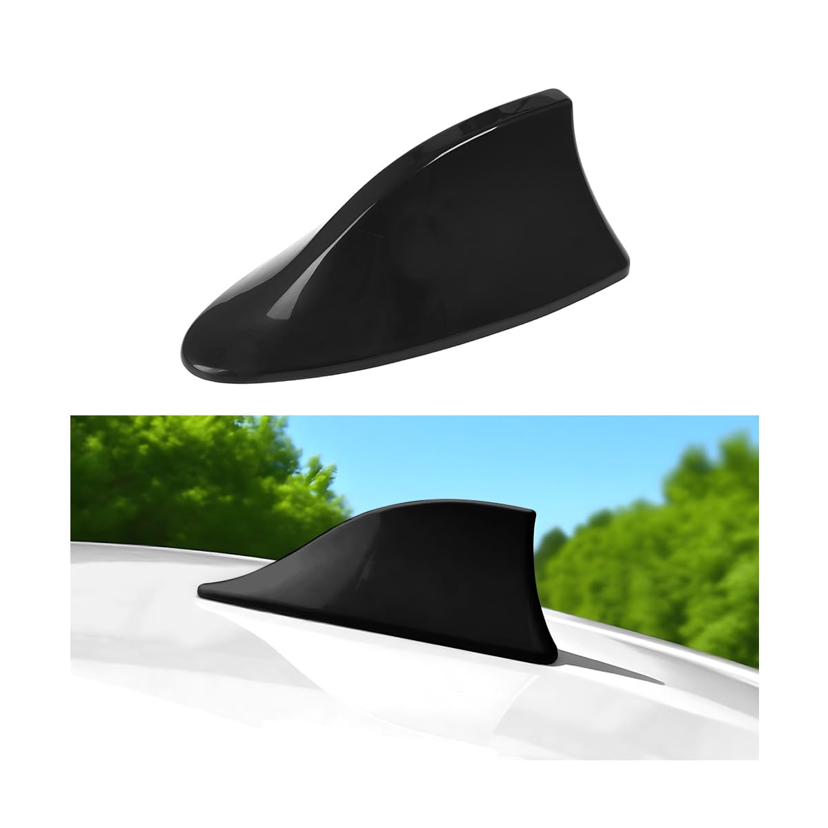 Car Shark Fin Antenna Cover, Top Roof Aerial Base AM/FM Radio Signal Base with Adhesive Tape, Fashionable Automotive Top Decoration Replacement, Universal for Vehicles (Black)