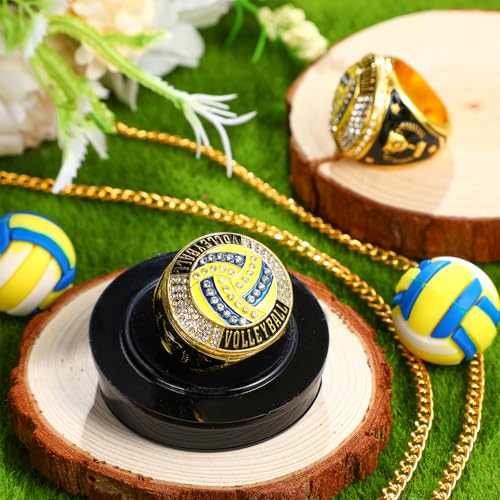 Highergo 10pcs Football Soccer Volleyball Baseball MVP Golf Championship Trophy Ring with Display Chain Stand Softball Basketball Cheerleading Bowling Track Field for Award Gift4