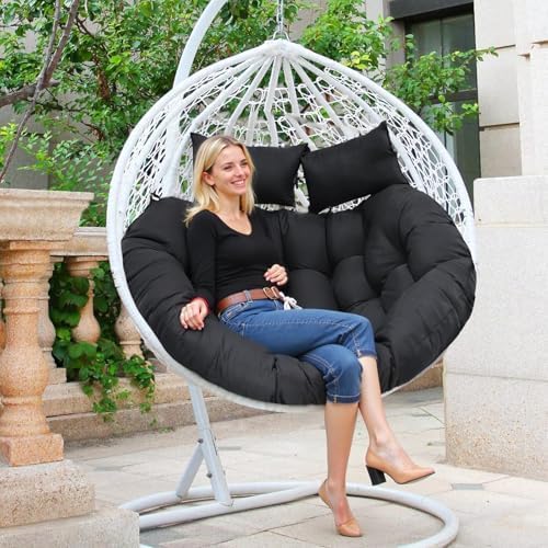 Image of Double Seater Cushion Set - Polyester Fabric Padded Seat for Hanging Egg /Garden Jhula (Black)
