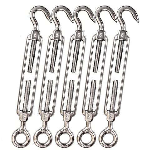 TOPXSLUC M6 Hook & Eye C to O Turnbuckle Stainless Steel 304 Heavy Duty Wire Rope Tension (M6 5PCS)