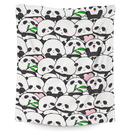 Mercuryelf Panda Throw Blanket - Soft, Fuzzy & Warm - 40x50 Inches Flannel Blankets for Travel, Office - White Funny Throws Gift for Kids