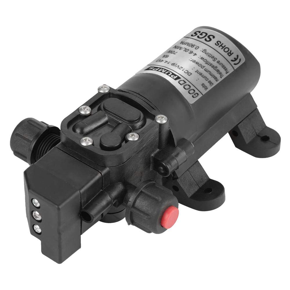 KSTE Pompe à Eau Auto-Amorçante, DC 12V 70W Pompe à Eau Haute Pression, 0.9Mpa 6L / min Diaphragme à haute pression d'eau Pompe de pulvérisateur pour Jardin, Camping-car