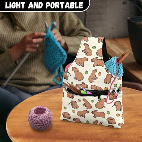 Image of KUIFORTI Yarn Bag Capybara Knitting Bag Crochet Bag, Yarn Storage Bag Organizer Travel Wrist Bag, Yarn Tote Bags for Crocheting on The Go Small Size