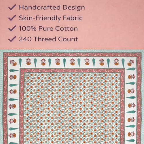 Image of elanorhomes 100% Cotton King Size Bedsheet, 240 TC Soft Breathable Bed Sheet with 2 Pillow Covers, Floral Printed Cotton Bedsheet for Double Bed, Machine Washable, 90x108 inch (Saffron Fern)