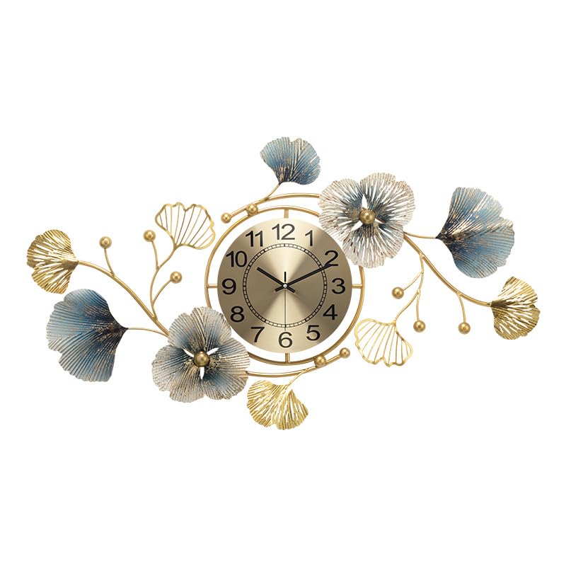 Horloge murale feuille de ginkgo silencieuse pour un salon apaisant