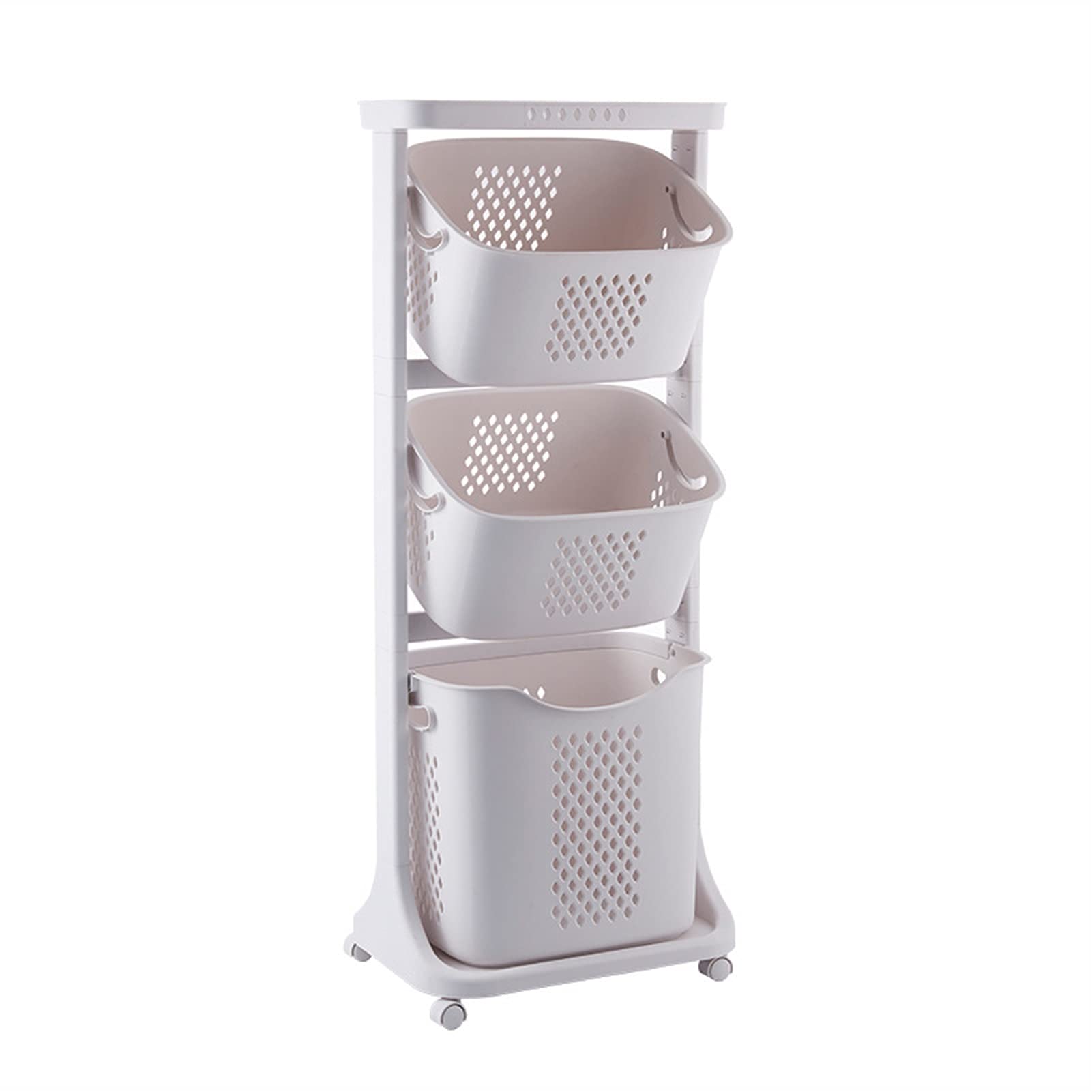 Panier de rangement vêtements sales à 3 niveaux blanc en plastique rigide