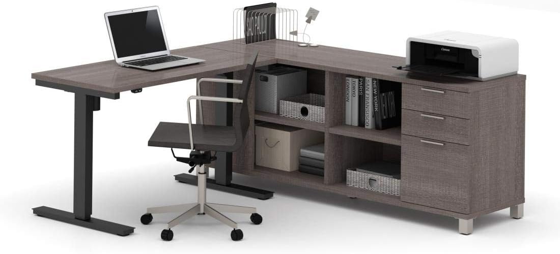 Bestar Pro-Linea 72W L-Shaped Standing Desk in bark Grey