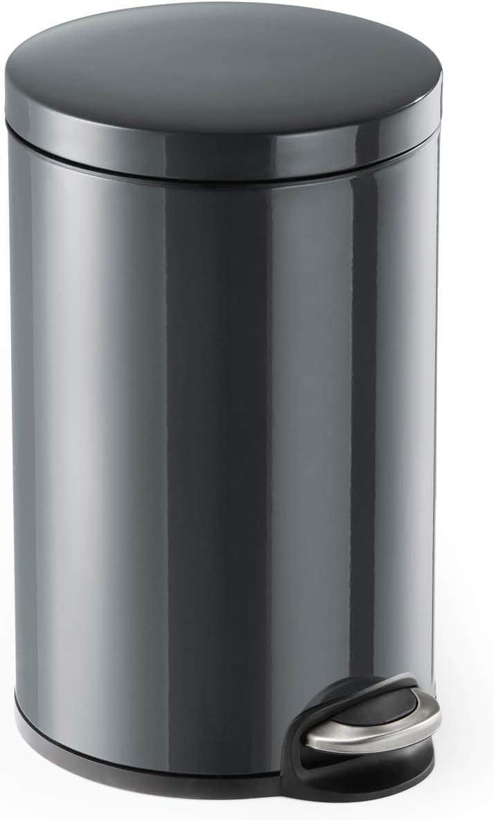 Durable Steel Pedal Bin 12L | Soft-Close Round Waste Bin | Charcoal Grey