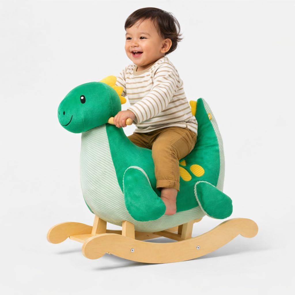 Plush Rocking Animal Toy for Toddlers 18 Months+, Soft Ride-On Rocker with Wooden Base, Rocking Horse, Safe Easy-Grip Handles, Nursery Playroom Kids Gift