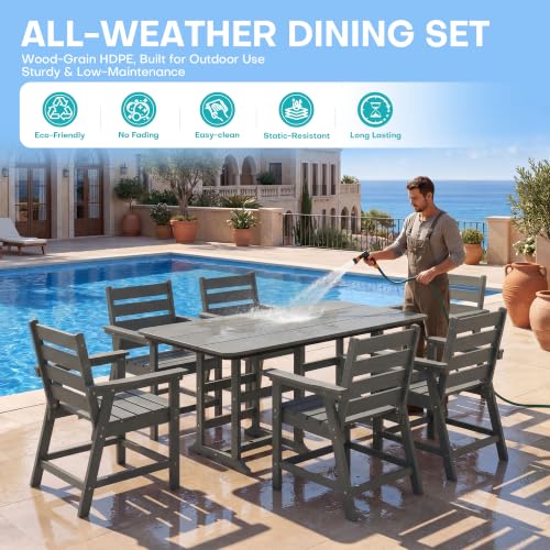 Image of 5-Piece Dining Set, HDPE Table & 4 Chairs, Grey | HDPE Dining Set: 69.1 inch Table + 4 Chairs, 380 lbs, 304 Stainless, All-Weather, No Rust No Crack, Outdoor Patio Garden