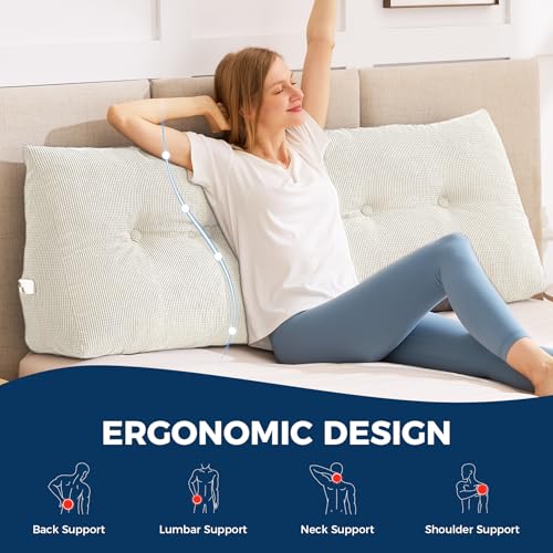 Wedge Pillow Headboard Queen, Triangular Headboard Pillow, Wedge Headboard Pillow for Bed Sofa, Daybed Pillows for Sitting up, Reading or Working with Removable Cover, Beige