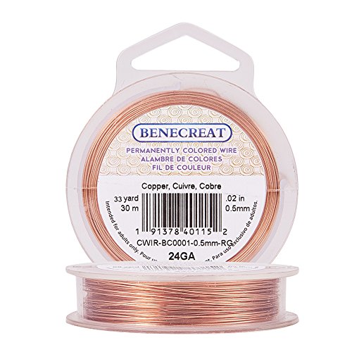 BENECREAT 24-Gauge Tarnish Resistant Copper Wire, 98-Feet/33-Yard