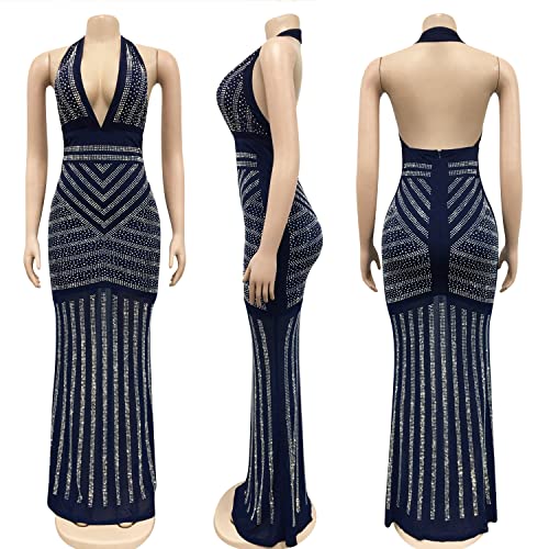 Image of PORRCEY Women's Sexy Rhinestone Mesh See Through Party Night Prom Dress