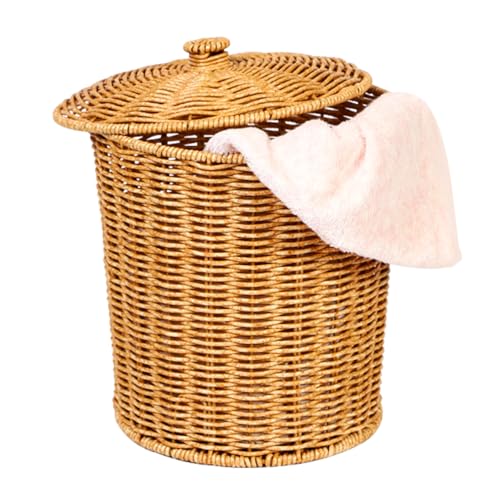 PRETYZOOM Corbeille À Linge Osier Avec Couvercle Panier De Rangement 11 Pouces Pour Vêtements Chambre Salle De Bain Conteneur Tissé Portable Multiusage