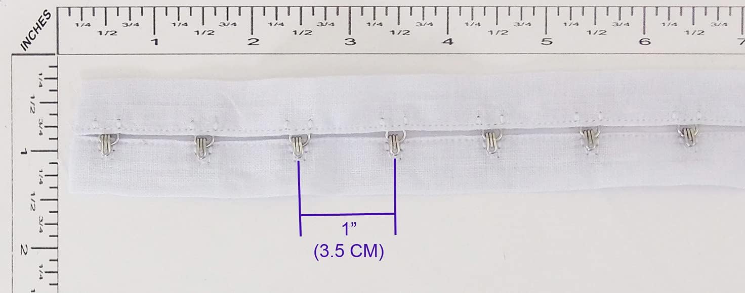 5 Yards #HE-VIS of Hook & Eye Fastener Tape 1" SPACING Silver Metal White Cotton Edging Cordage Trim Corset Lingerie Sewing- White