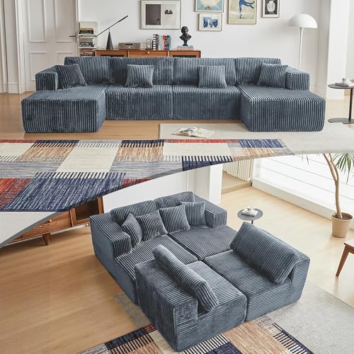 Image of 143 inch Oversized Cloud Boneless Couch with Chaise, Modern Modular Sofa with Deep Seat, Various Combinations Upholstered Couches for Living Room, No Assembly Required, Dark Grey
