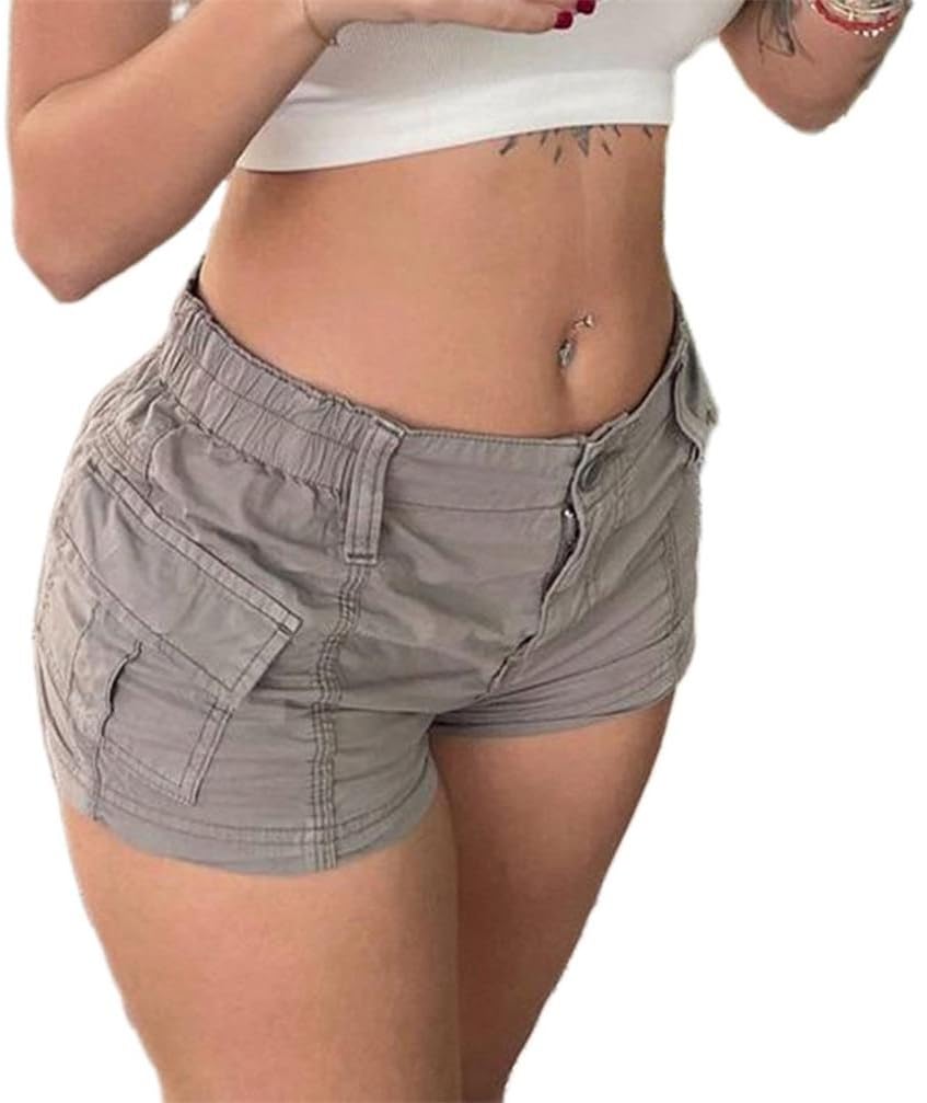 IWOLLENCE Kurze Hose Damen Baumwoll Cargo Shorts Hotpants Sommer Jeans Shorts mit Elastischem Bund und 2 Taschen