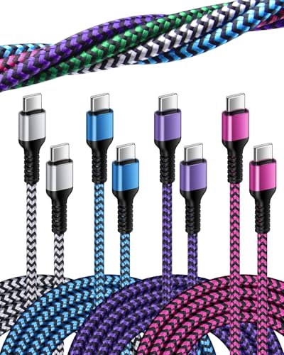 USB C to C Charger Cable, [4Pack] iPhone 16 Fast Charging Cable, 6ft Long Braided Type -C to Type-C Power Cord for Apple iPhone 16e/16 Pro/16Pro Max/15/15Pro Max/15 Pro/15 Plus, iPad Pro Air Mini